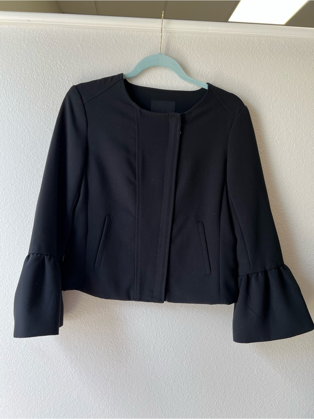 Banana Republic Black Ruffle-Sleeve Cropped Blazer